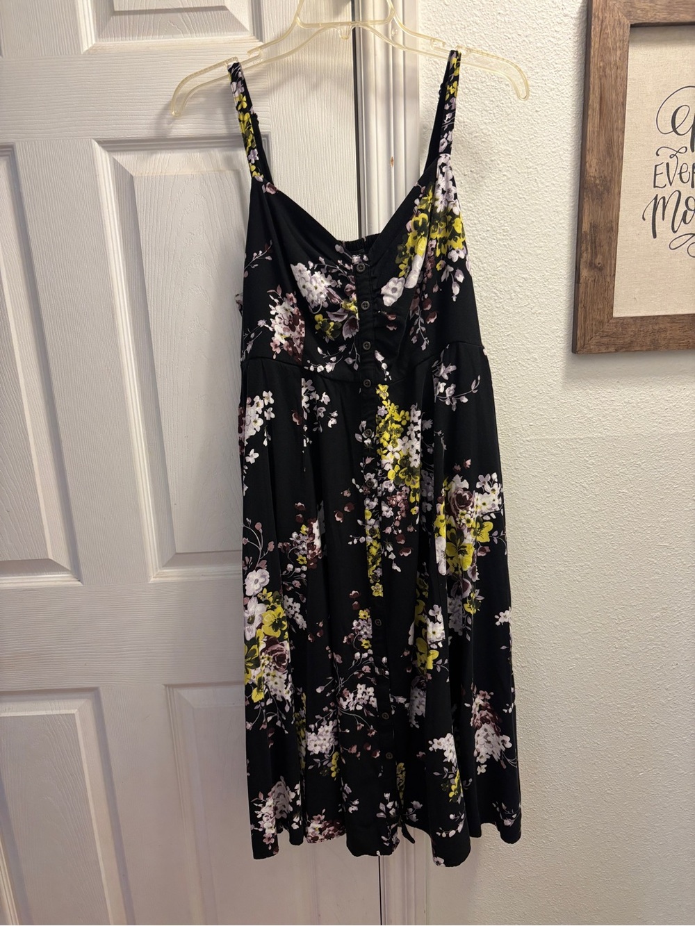 Torrid 1x Black Floral Midi Dress with Yellow and White Blooms